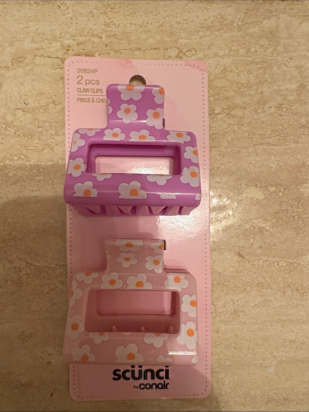 scunci Floral Hair Claw Clips in Purple & Light Pink - 2 Pack